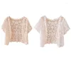 Malhas femininas J78E Mulheres de manga curta Crochê encolhe os ombros Hollow Out Flower Lace Open Cardigan Cardigan Proteção solar jaqueta Bolero Bolero