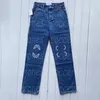 Damen-Denim-Hosen, bestickte Buchstaben, Jeans, Mode, Sport, lässig, gerade Jeans