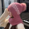 Cappelli a maglia di berretti per le donne Cap peluche invernali Scarf integrato ispessimento coreano versatile giapponese carino bomber bomber cappelli