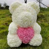 Dekoratif çiçekler gül ayı 40cm pembe oyuncak aşk kalp yapay çiçek dekorasyon sevgililer günü hediye