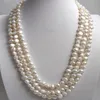 fashion pretty baroque 3row white freshwater pearls necklace