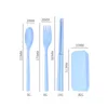 Collapsible Travel Utensil Set with Case Wheat Straw Reusable Chopsticks Spoon Fork Sets for Kids Adult