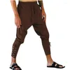 Men's Pants Medieval Renaissance Men Pirate Viking Horseman Costume Leg Lace Up Bandage Trouser Black Casual Bottoms 5XL