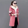 Femmes Fourrure Mode Polaire Long Chaud Épais Manteau Femmes Automne Et Hiver Laine D'agneau À Capuche Cardigan Tempérament Tendance Décontractée