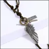 Pendant Necklaces Retro Angel Wing Necklace Letter Id Ring Corss Charm Adjustable Leather Chain Necklaces For Women Men Fashion Jewe Dhcsn