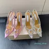 Sandaler PVC High Heels Shoes Dress Shoe Factory Shoes 100mm Spool Women Luxurys Designers Ankle Cross Strap Fashion Rhinestone Crystal-embellished