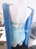 Tute da donna Pagliaccetti Sexy scollo a V Rosa Blu Frange Spallina Body DJ Cantante Costume da discoteca Nappe elastiche Catsuit Donna Stage Wear 221115