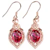 Boucles d'oreilles pendantes Vintage Royal Red Crystal Ruby Zircon Diamants Pierres Précieuses Goutte Pour Femmes Or Rose Couleur Bijoux Brincos Accessoires