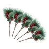 Flores decorativas 10 piezas Borgoña Berry Pick Spray artificial Flor de Navidad Guirnalda Piña Guirnalda Ramita Tallos