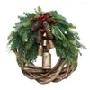 Guirlande de guirlande de rotin de noël rustique | Fleurs décoratives, décoration de ferme avec cloche, décor de porte d'entrée, cadeau d'année suspendu