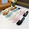 Designer Women Slippers Top Rubber Genuine Leather Bottom Transparent Triangle Label Jelly Shoes Chunky Heel Sandals