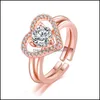 Cluster Rings 2In1 Cubique Zircone Anneau Bande Combinaison Épissage Ouvert Réglable Creux Coeur Anneaux Empilage Femmes Filles Mode Juif Dhmkr