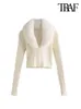 여자 니트 티 티 트래프 여성 패션 넥타이 가짜 모피 칼라 니트 가디건 스웨터 빈티지 긴 소매 장착 여성 겉옷 세련된 탑 221115