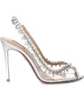 Aquazzu Sandalen Schuhe High Heels PVC Slingback Pumps Sommer Qualität Für Frauen Kristall Verziert Metallic Leder Dame Sexy