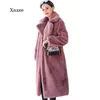 Pur 2022 Women Women WhiM Warm Faux Solid Color Coat Casaco de lapela longa grossa