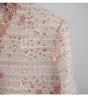 2022 Autumn Pink Solid Color Panelled Tweed Jacket Long Sleeve Round Neck Sequins Lace Single-Breasted Jackets Coat Short Outwear A2N086406