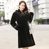 Manteau en fourrure de vison artificiel pour femme, à capuche, Super chaud, coupe-vent, décontracté, mi-long, pour l'extérieur, à la mode, hiver