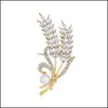 Pins Brooches Gold Wheat Sheaf Brooch Pin Business Suit Tops Wedding Dress Cor Pearl Rhinestone Brooches For Women Men Fashion Jewe Dhdtr