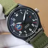 WOF Mark XVIII SFTI 35111 Automatische heren Watch USA Fighiter Weapons School DLC Steel Black Dial Red Kalender Green Nylon Super Edition W324712 Puretime E218B2