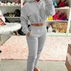 Womens Two Piece Pants Hoodie Croped Top Tracksuit Thick Warm Set Elegant 2 S Set Women Outfit Fleece Pant Sweatsuit Pullover Hoodies 221115