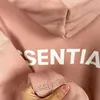 Suéter feminino com capuz rosa linha dupla Essentials marca de moda