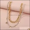 Anhänger Halsketten MTI Schicht Honig Schmetterling Anhänger Halsketten Stapeln Gold Ketten Choker Halskette Kragen Für Frauen Mode Schmuck Dhqs3