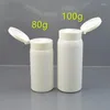 Bottiglie di stoccaggio 100 X 80 ml / 100 ml Bottiglia di polvere in PE di colore bianco pieno con tappo a ribaltamento vuoto Essenza di perla riutilizzabile medicinale