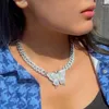 Correntes ThreeGraces Luxury Iced Out Full Zircon Silver Color Big Butterfly Cuban Link Chain Colar For Women Hip Hop Y2K Jóias PN127