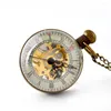 Pocket horloges luxe bal mechanisch horloge voor mannen vrouwen vintage skelet transparante wijzerplaat Roman cijfer nummer fob keten hangklok