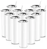 Copo reto para sublimação de armazém dos EUA 20 onças em branco branco em branco para garrafas de água copo com tampa canudo canecas de café pode DIY SS1116