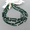 Choker Y.YING 8 Rows Green Crystal Cultured White Pearl Necklace 17.5" Multi Strands Fashion Jewelry