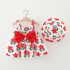 Fille robes 2 pièces été né ensemble coréen bébé vêtements mode impression plage mignon arc fleur enfant en bas âge princesse robe chapeau BC2239