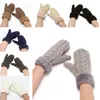 Women Fashion Knit Twist Flowers Mittens Winter Female Plus Cashmere Velvet Thickening Warm Full Finger Gloves Guantes DE930