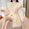 Kvinnor Down Parkas Sweetxue Women Kawaii Pan Peter Collar Rhombus Heavy Beaded Cotton Jacket Korean Elegant Sweet Fairy Female Clothing 221115