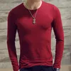 Men's T Shirts Men T-Shirt Elastic Long Sleeve Pullover Solid Color Basic Tees Slim Fit Underwear O Neck Clothes 2022 High Quailty
