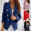 Abiti da donna Risvolto Maniche lunghe Tasche con patta Bottoni Polsini Cappotto donna Autunno Doppio petto Donna Slim Fit Blazer da ufficio Abbigliamento da lavoro