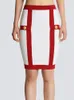 Zweiteiliges Kleid, Damenanzüge, Vintage-Stil, Rot/Weiß, farblich passend, V-Ausschnitt, Strick-Cardigan, Metallknöpfe, hohe Taille, Stretch-Strick, Skinny