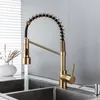 Torneiras de cozinha 1pc Brass escovadas Torneira de ouro LED LED LUZ AMERICANO AMERICANO GRANDE E TAP CIRO COM 2 HOSES