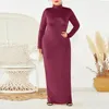 Vestidos plus size 5xl árabe malha maxi vestido feminino robe soild manga longa elástico fino gola alta outono inverno oversized bodycon a3