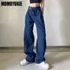 Jeans pour femmes Harajuku taille haute femme pantalon droit Streetwear mode Denim pantalon pour femmes décontracté lâche mince ligne irrégulière 221115