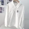 polo Polo da donna Camicia blu camicia da donna 2022 Diamante bianco con lettera Vestibilità ampia autunnale e invernale