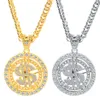 Hip Hop Rotatable US Dollar Pendant Necklace Men Gold Sliver Color Ice Out Crystal Sign Rock Pendants Rapper Bling Bling Jewerly