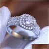 Cluster Rings Zircon Wedding Rings for Women Fashion Jewelry Round Gemstone Engagement Ring Band Finger Drop Delivery DH3S0