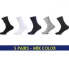 Herrensocken hochwertige 5pairs/Los Herren Baumwolle Schwarzweiß Geschäfte atmungsaktiven Doppelnadel Männlich Langer Herbst Winter EU38-44