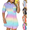 Polos femininos Mulheres de manga curta Camisa longa de cor variegada/ padrão impressa colar