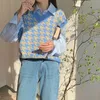 Kadın Yelekler Kazak Sonbahar Houndstooth Plaid V yakalı örgü vintage gevşek büyük boyutlu kadın kıyafetleri 221116