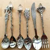 6Pcs Vintage Cofee Scoops Royal Style Bronze Carved Small Coffee Spoon Kitchen Dining Bar Flatware Cutlery Mini Dessert Spoon For Snack
