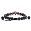 Bracelets de charme Noir Givré Onyx Tiger Eye Pierre Perlé Hommes Bracelet Crâne Mâle Cadeau Réglable Pour Lui Bijoux Naturels