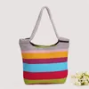 Sacs de rangement Sac en tissu de style national Fashion Color Stripe Beach Voyage Toile Déjeuner pour femmes Organisateur de vêtements cosmétiques