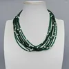 Choker Y.YING 8 Rows Green Crystal Cultured White Pearl Necklace 17.5" Multi Strands Fashion Jewelry